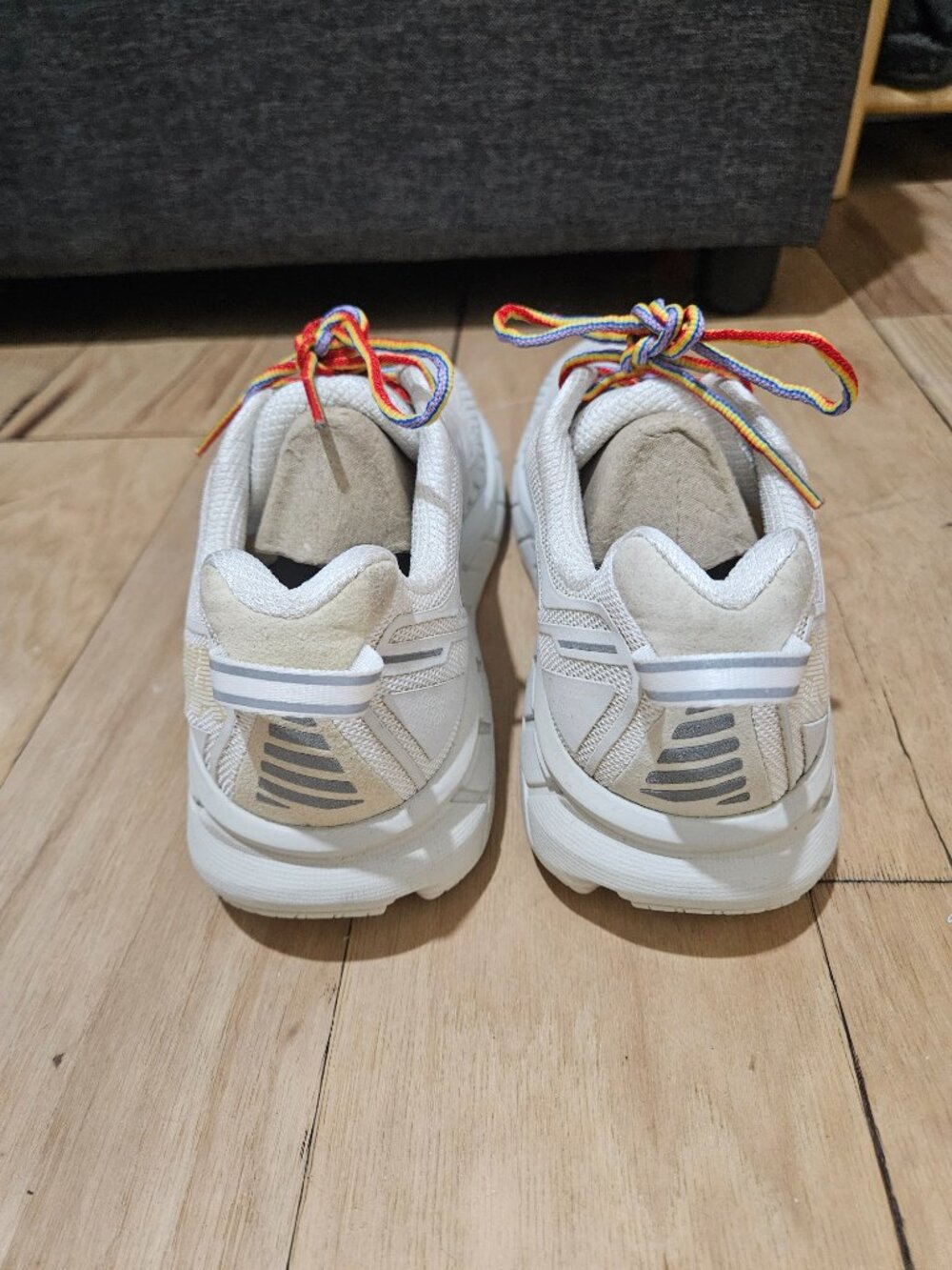 Hoka x Outdoor Voices Clifton Sneaker in White / Rainbow Laces (8) - Picture 6 of 8